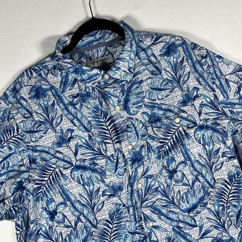 Tommy Bahama Tortola Shirt Mens XLT Blue Floral Tropical Tencel Cotton Tall XL